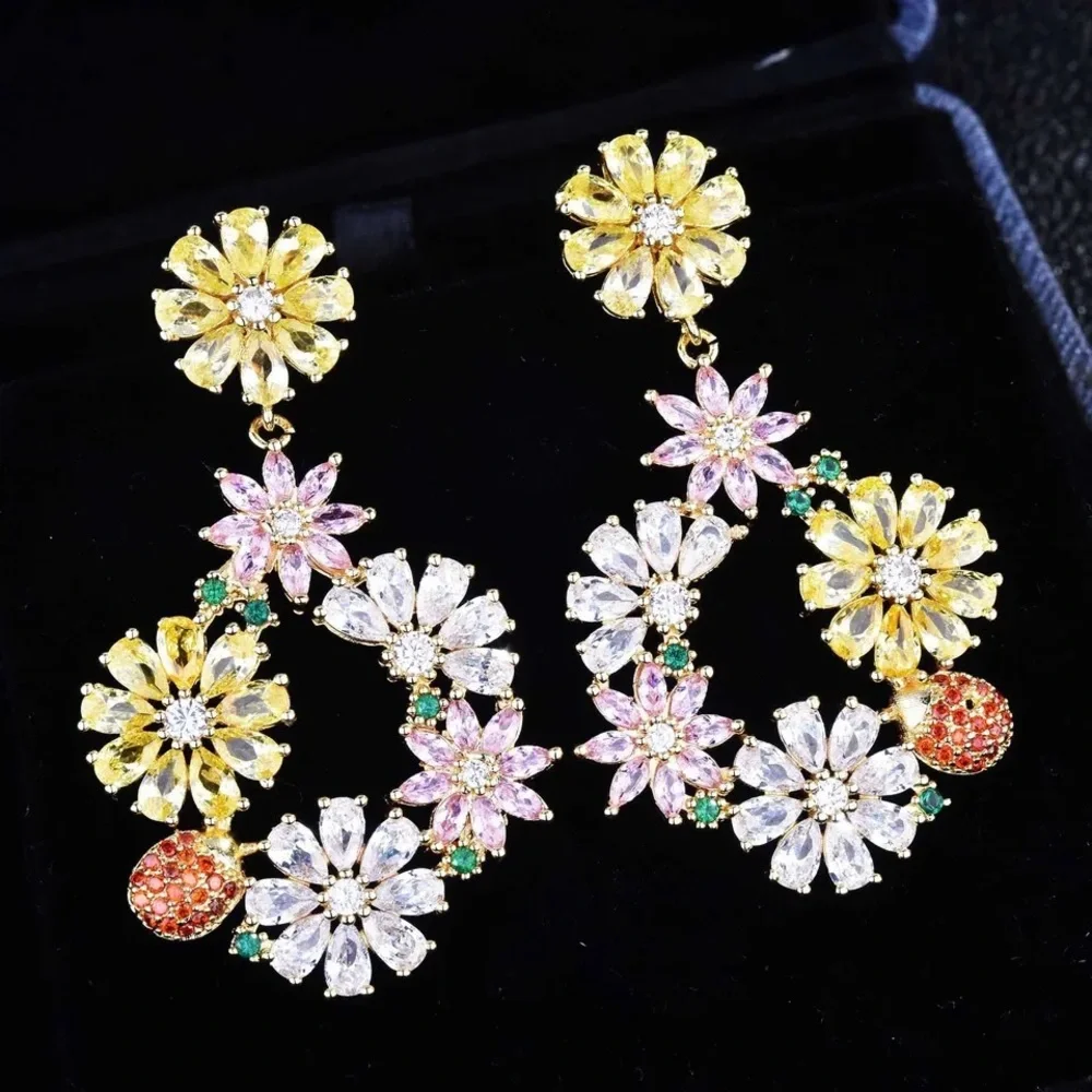 Colorful Floral Zircon Dangle Circle Earrings_4